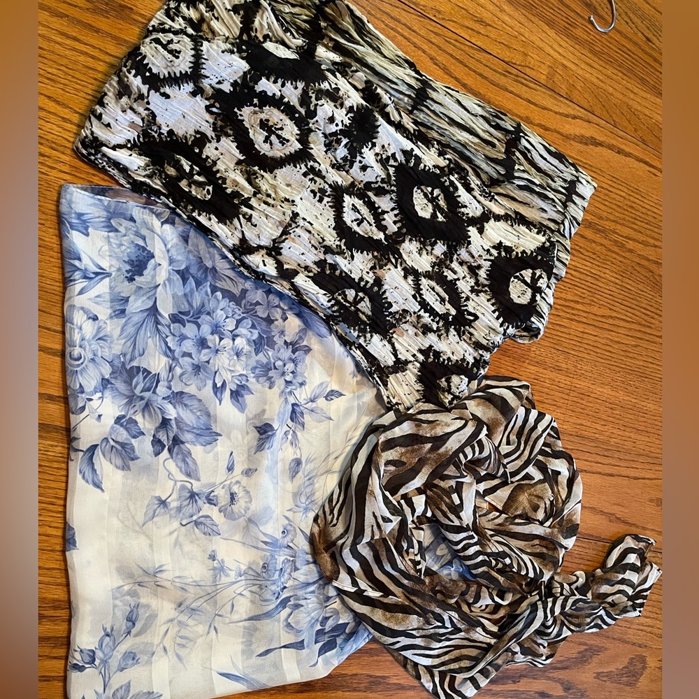 Chico's lightweight scarves/ 2 Chicos & the blue was made in Italy. 3 for $15.